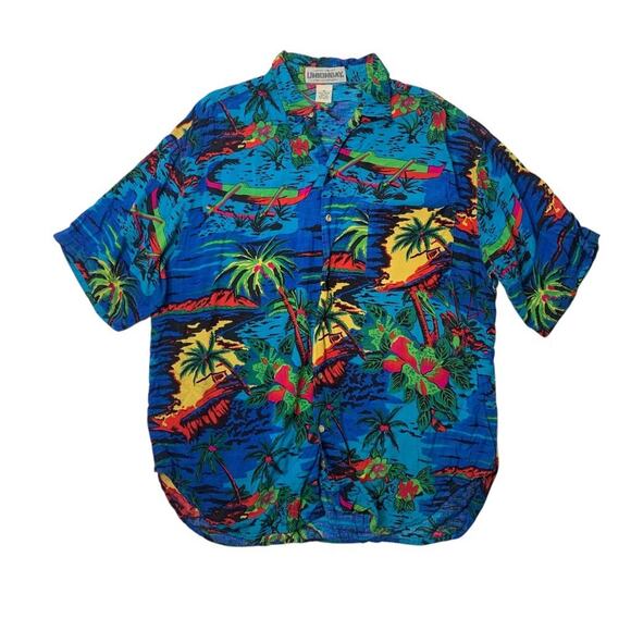 Vintage Unionbay Shirt Men M Medium Rayon Extra Comfort Floral Tropical Hawaiian - Picture 1 of 9
